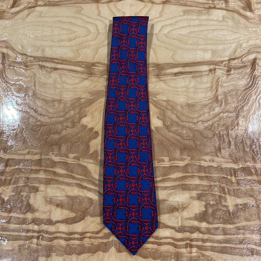 Hermes Vintage 100% Silk Blue/Red Tie